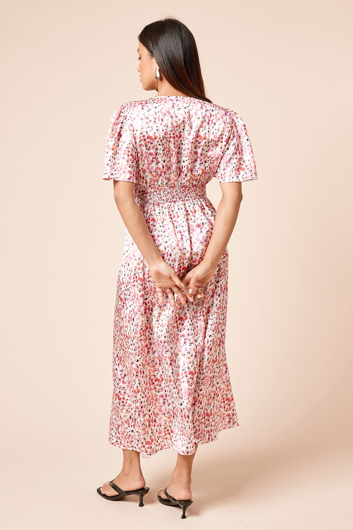 Dorothy Perkins Petite V Neck Angel Sleeve Midi Dress Pink image 3