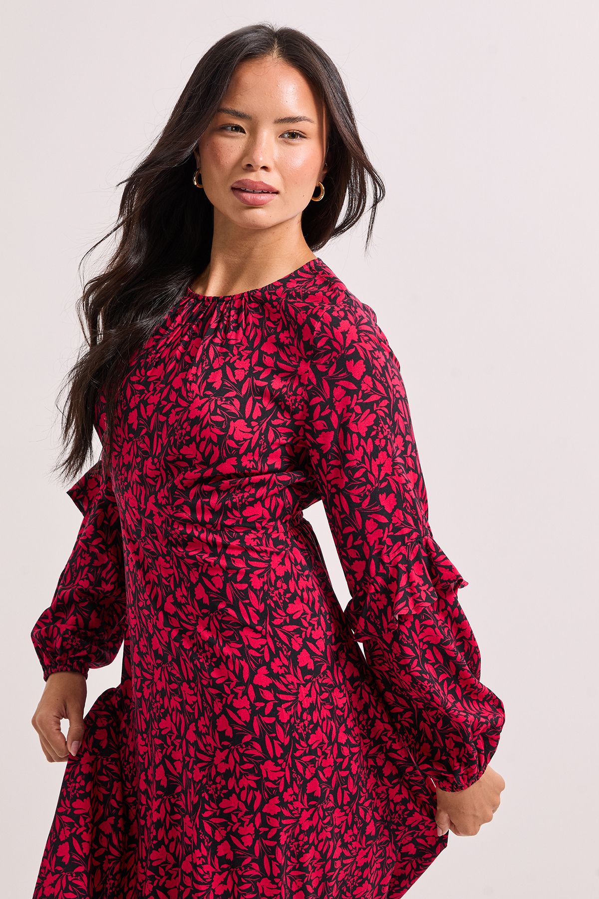 Dorothy Perkins Pink Ruffle Blouson Sleeve Empire Seam Midi Dress Pink image 4