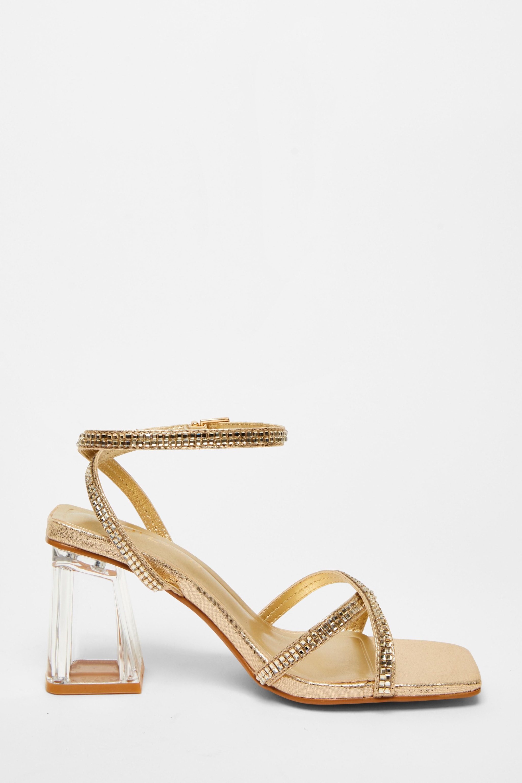 Quiz Gold Wide Fit Diamante Heels image 5