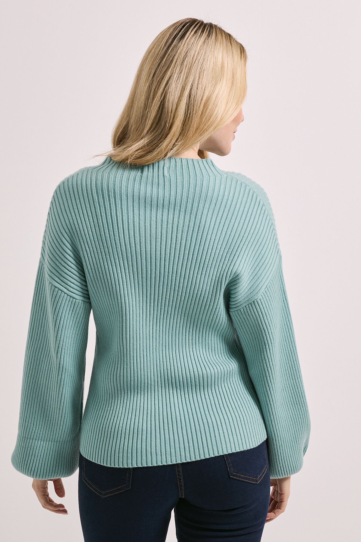 Dorothy Perkins Funnel Neck Balloon Sleeve Jumper Teal image 3