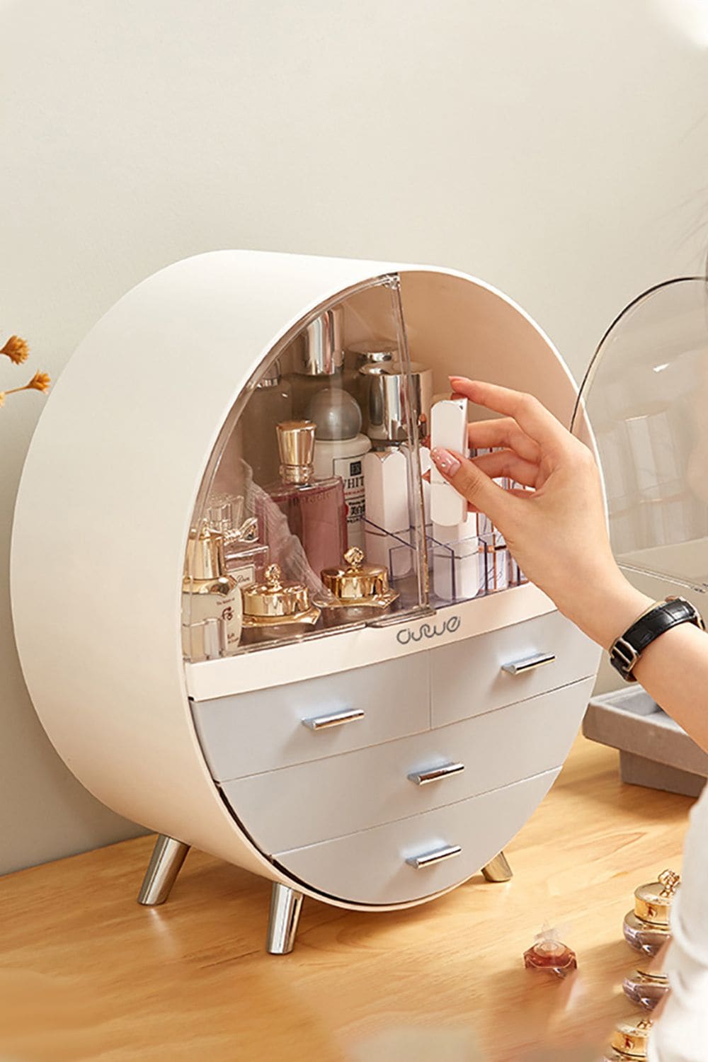 SHEONLY 40CM High Round Transparent Cosmetic Display Box With 4 Drawers Storage Box image 5