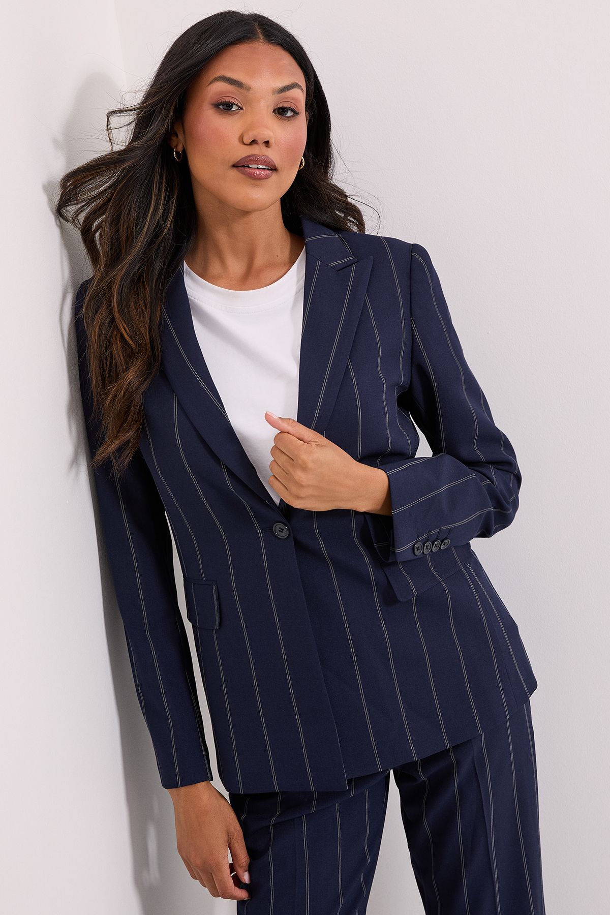 Dorothy Perkins Stripe Single Breasted Blazer Navy image 1