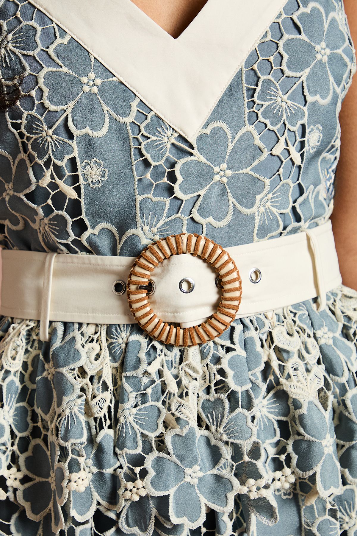 Coast V Neck Cami Cutwork Lace Midi Dress Blue image 5