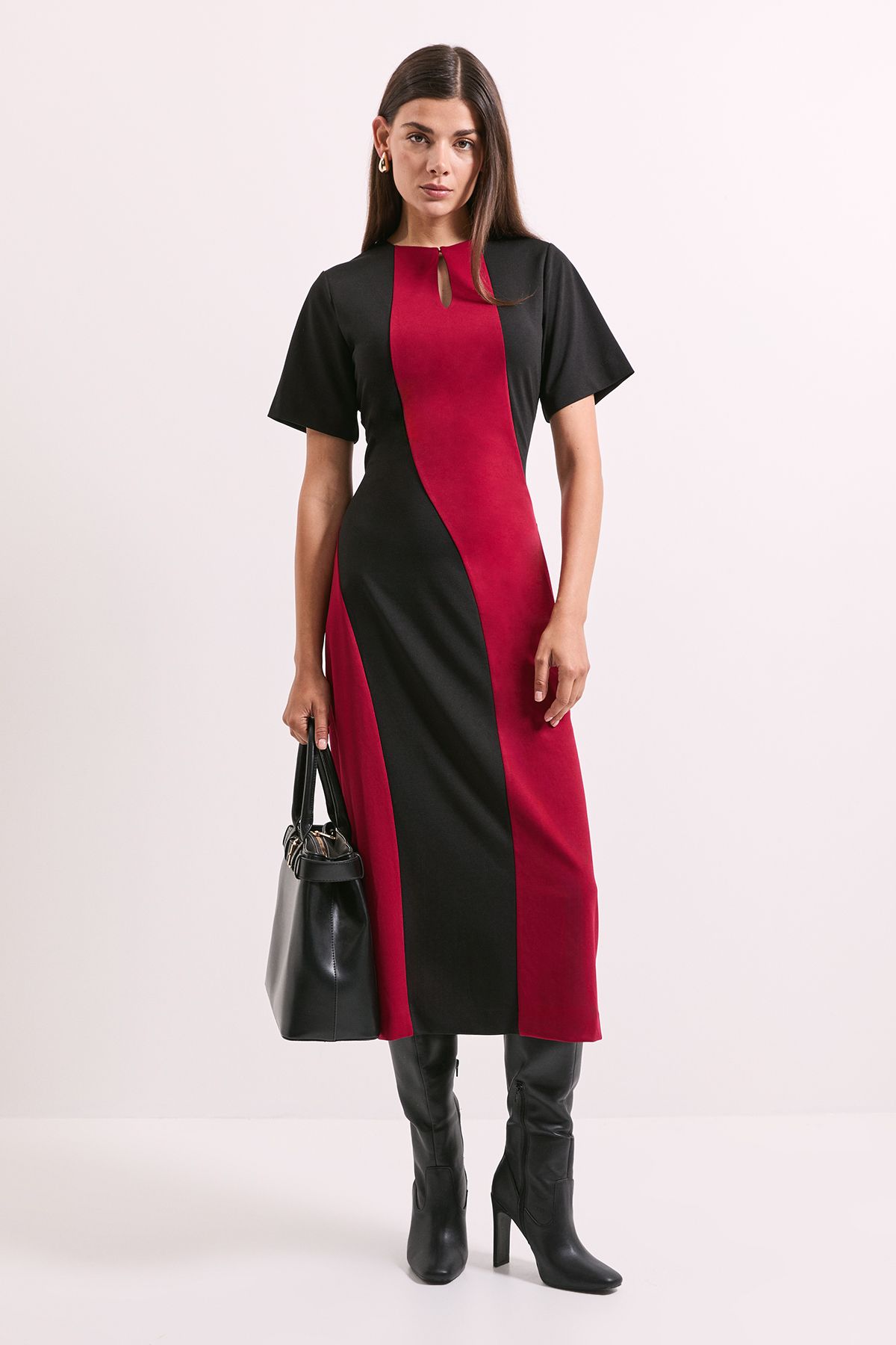 Principles Colour Block Ponte Detail Midi Dress Black