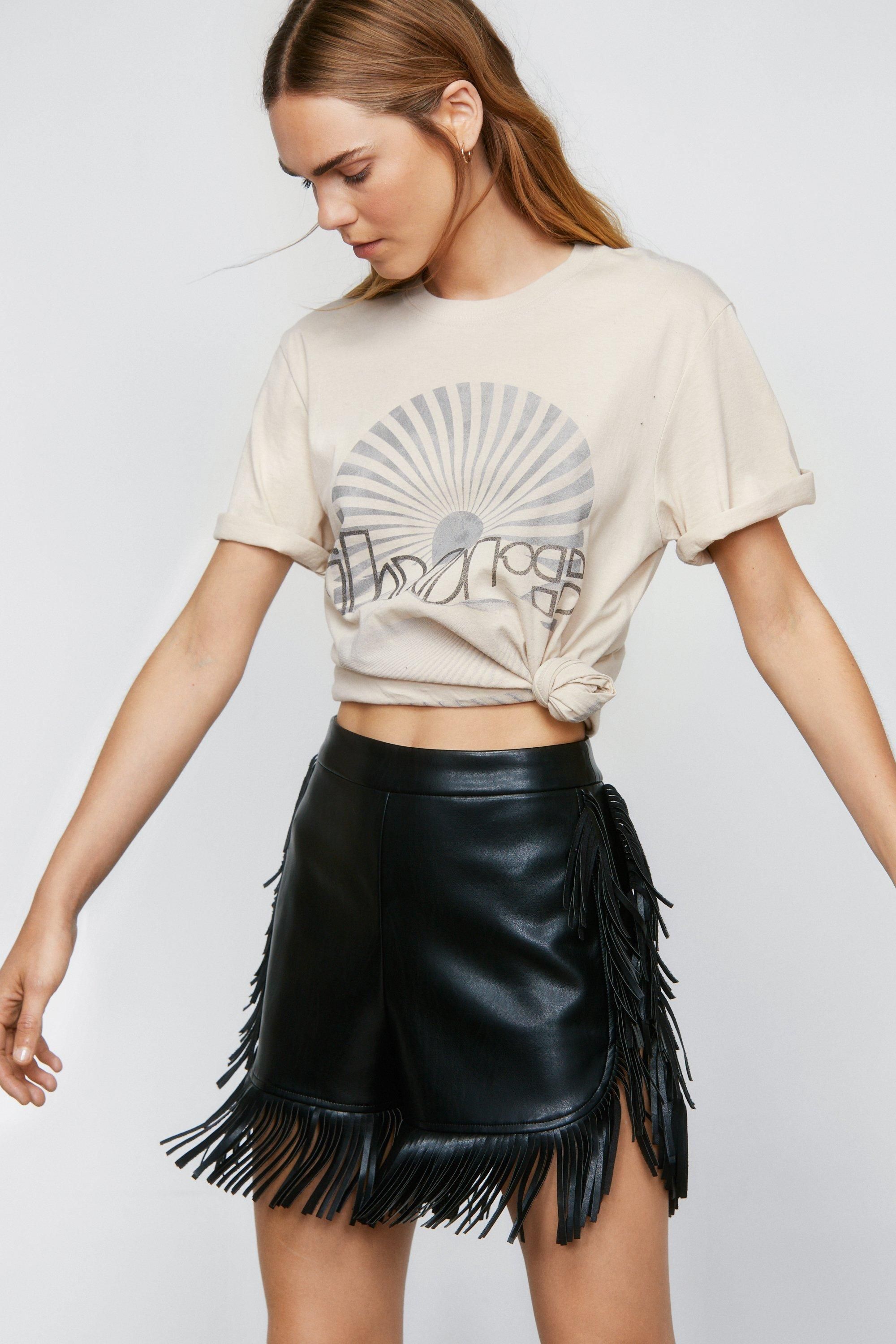 NastyGal Faux Leather Fringe Tassel Shorts Black