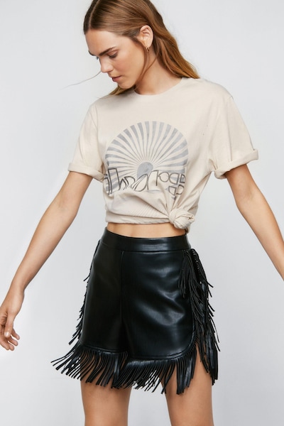 NastyGal Faux Leather Fringe Tassel Shorts Black