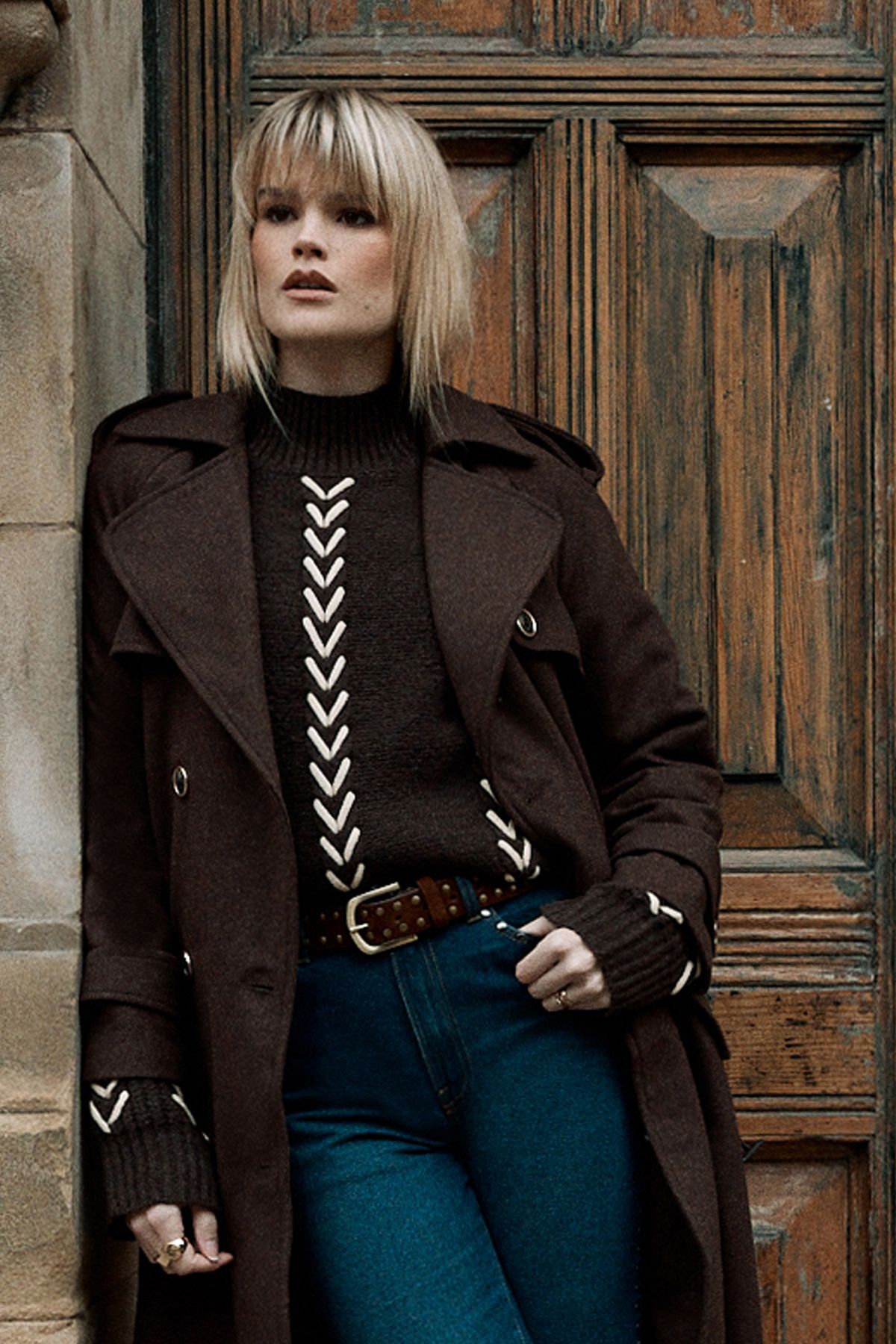 Warehouse Whipstitch Detail Oversized Jumper Chocolate