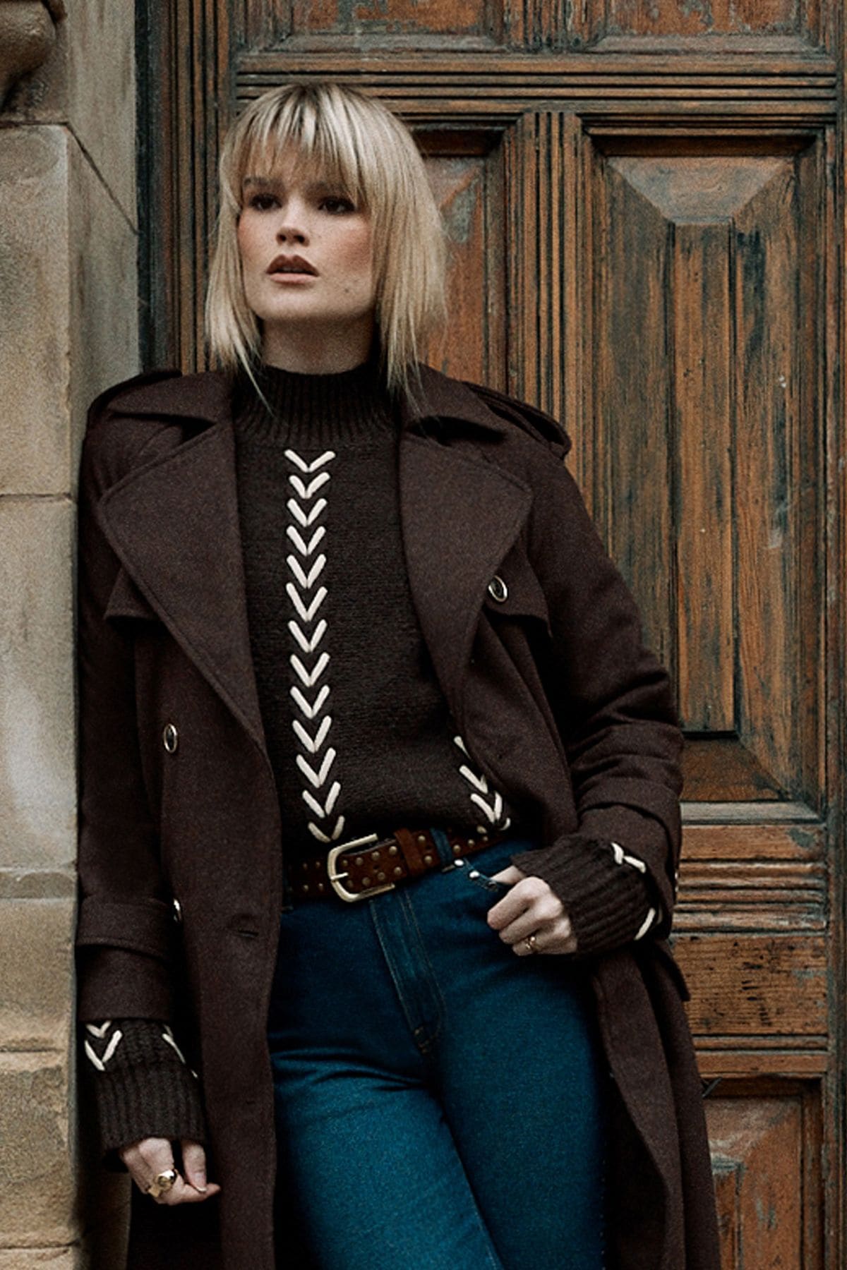 Warehouse Whipstitch Detail Oversized Jumper Chocolate image 1