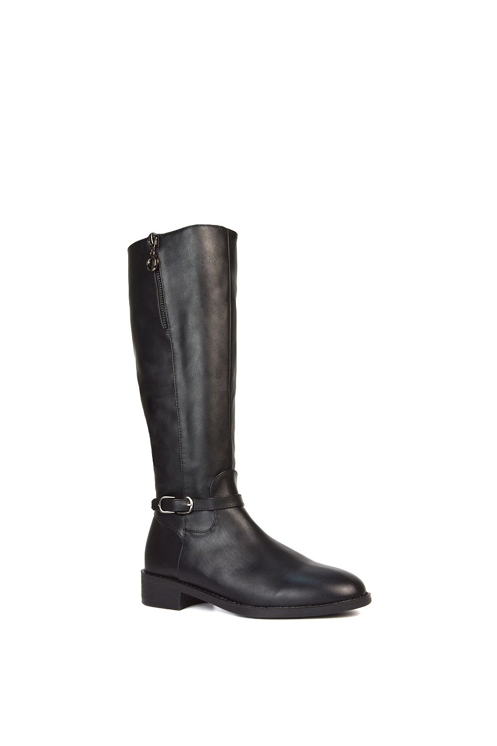 XY London 'Georgina' Knee High Boots Low Heel Zip Up Calf Riding Biker With Ankle Strap image 2