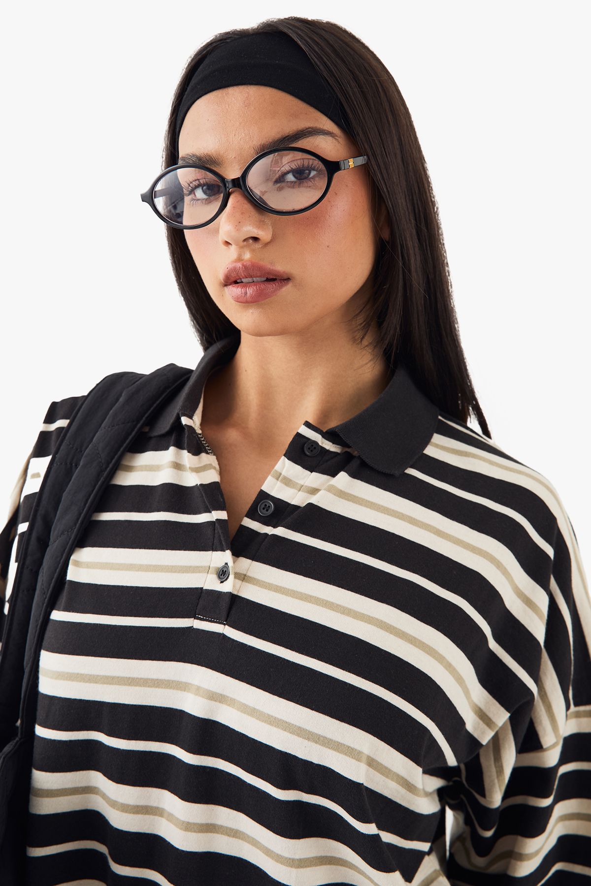 DSGN Studio DSGN Studio Stripe Collared Oversized Top Black image 4