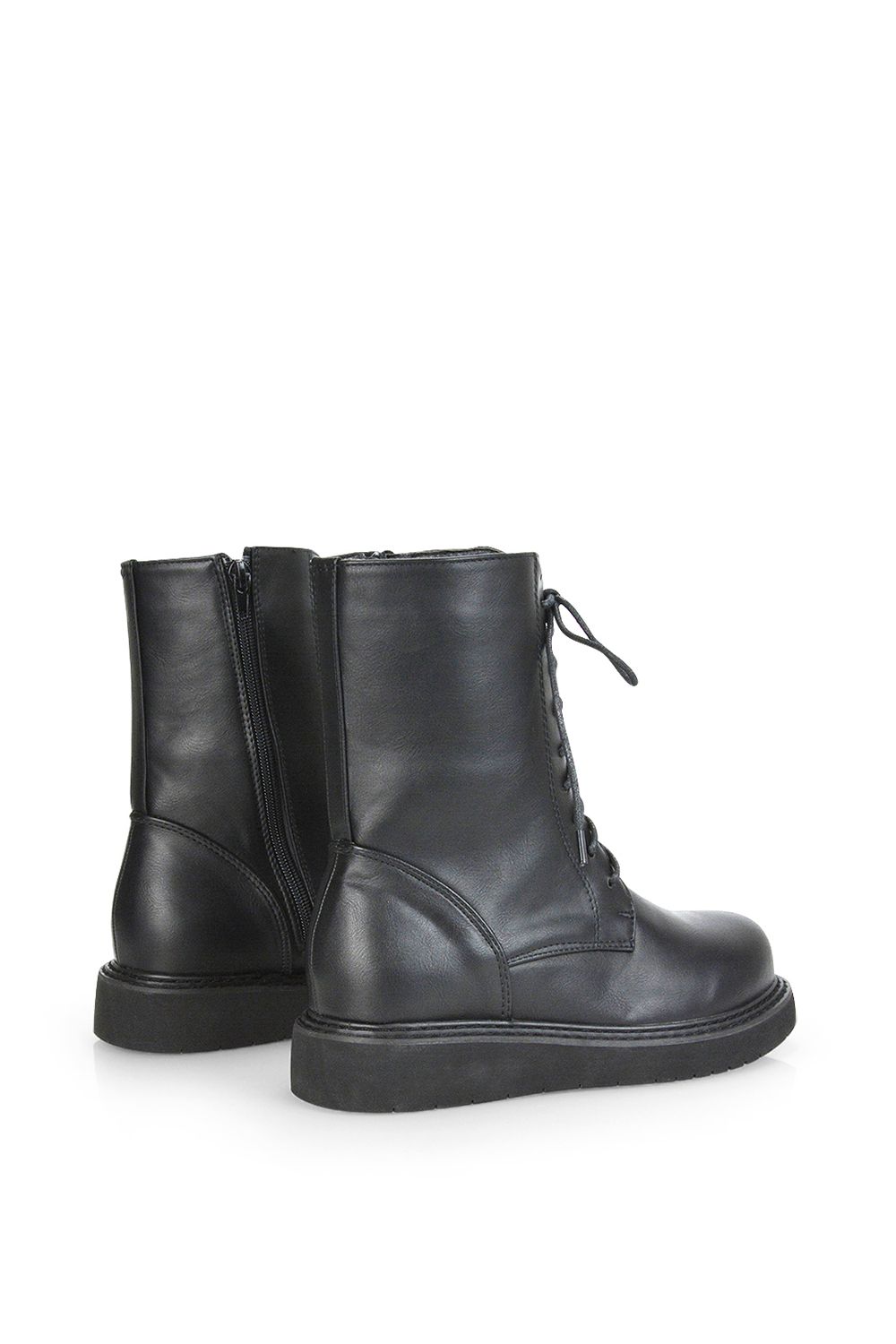 XY London 'Lizzo' Flat Chunky Sole Zip-Up Flatform Lace up Ankle Biker Boots image 4