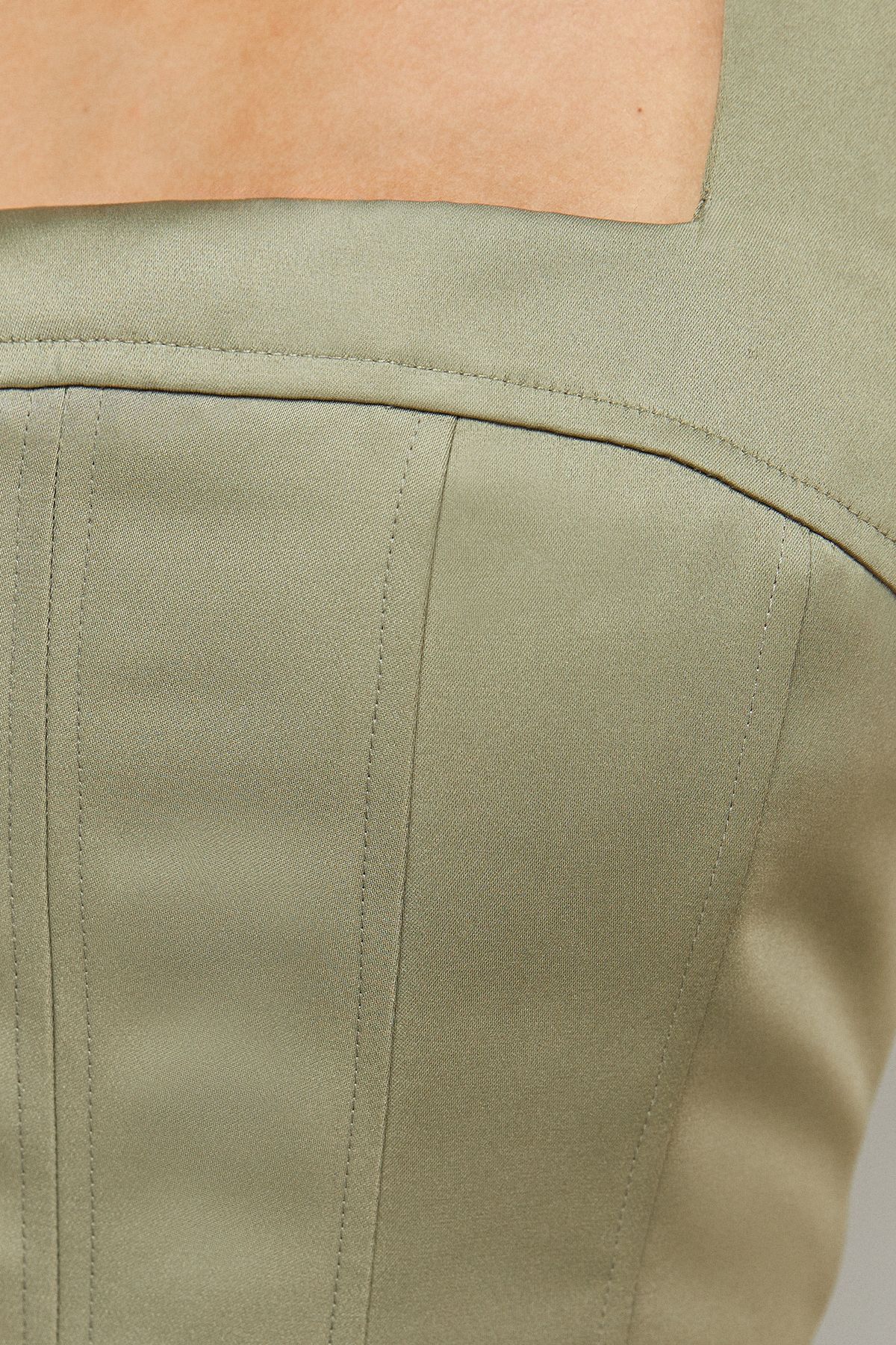 Warehouse Satin Fitted Bodice Chiffon Pleated Skirt Midi Dress Olive image 5