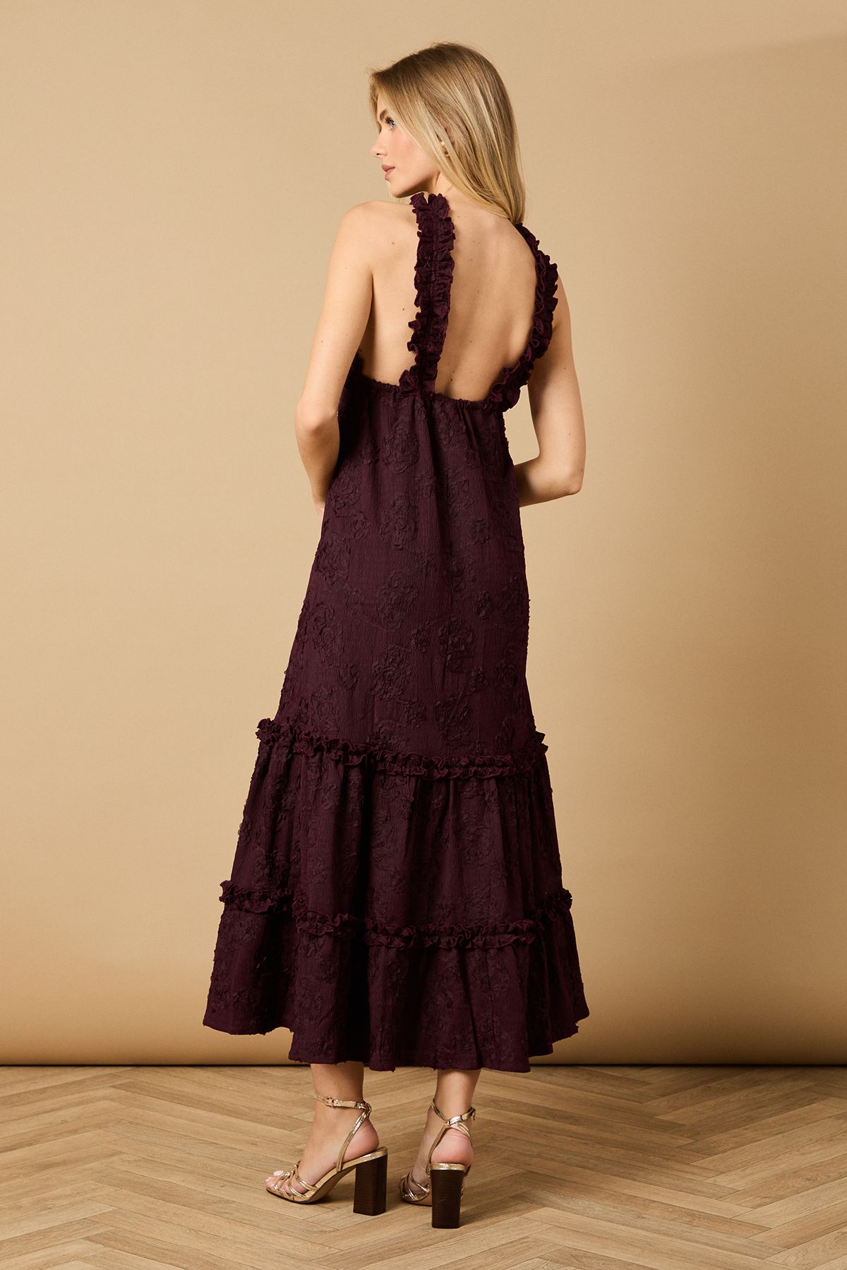 Oasis Petite Floral Ruffle Detail Tiered Maxi Dress Plum image 4
