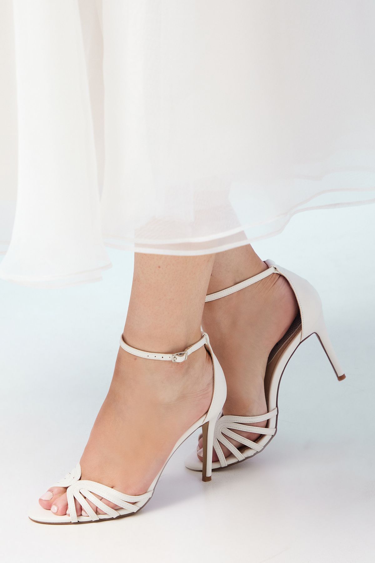 Coast Wide Fit Tilda Faux Leather Lattice Front High Heel Sandals White