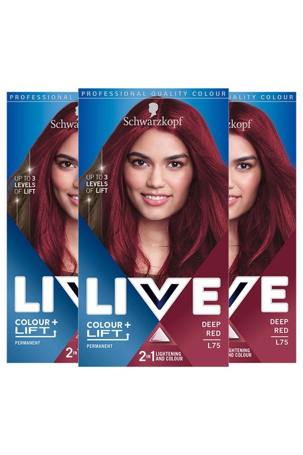 Schwarzkopf Live Color + Lift 'Hair Dye' L75 Deep Red with Serum 3x