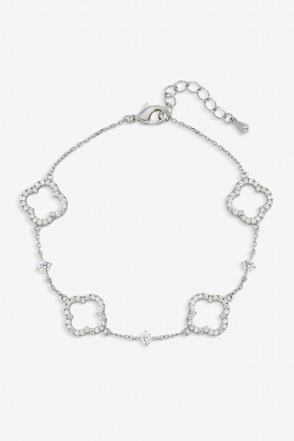 Jon Richard Silver Plated Pave and Crystal Open Clover Bracelet