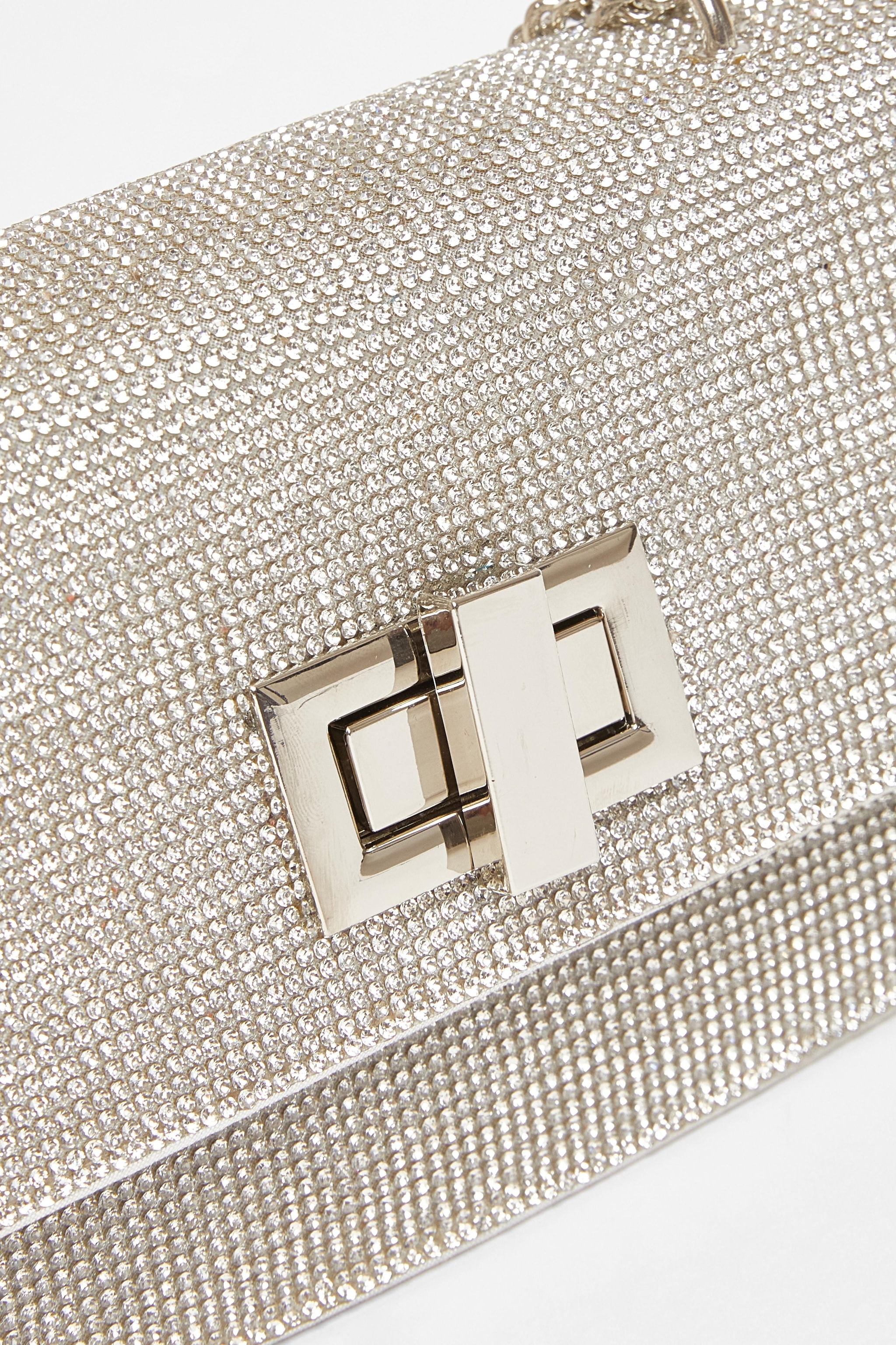 Quiz Silver Diamante Crossbody Bag image 5