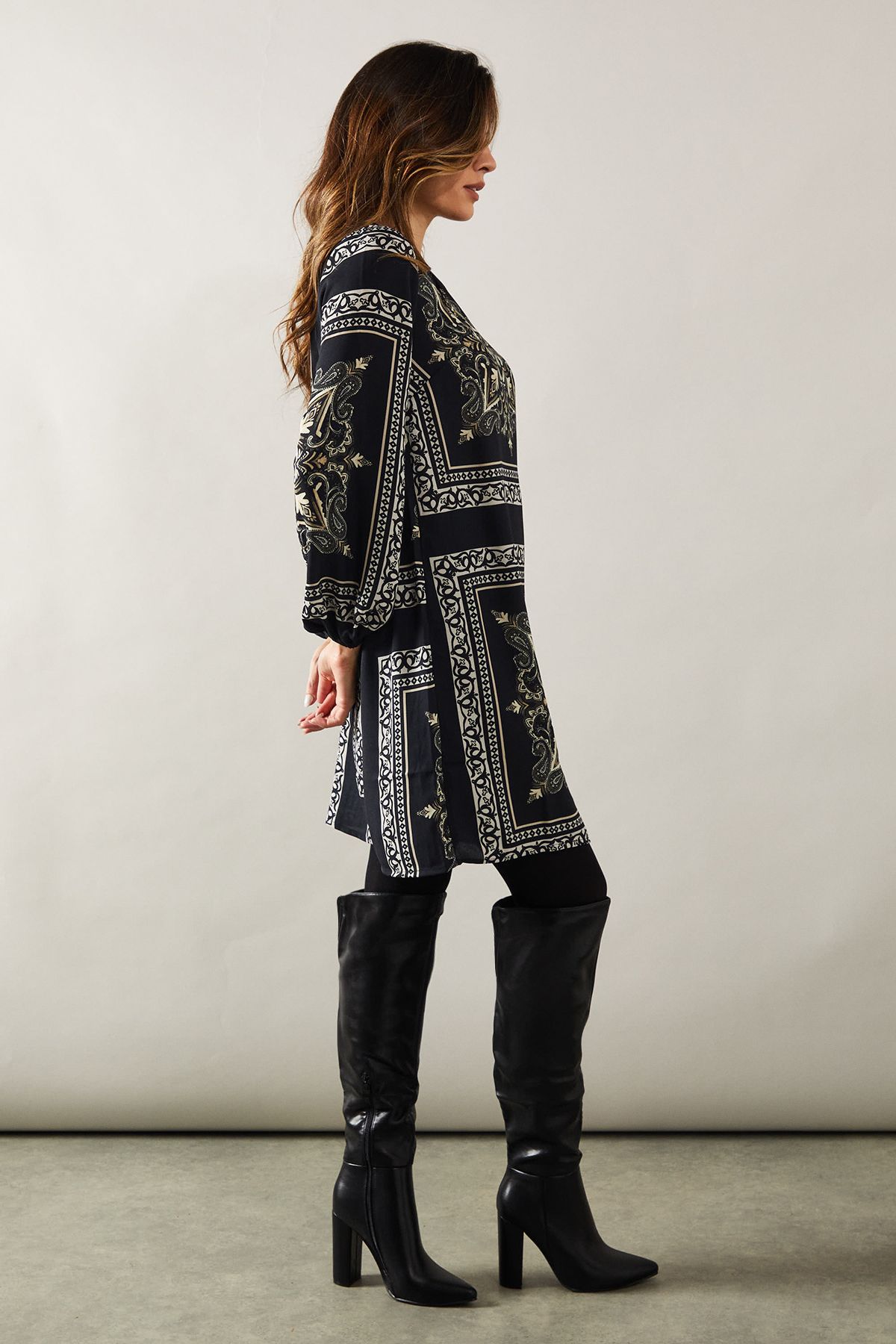 Oasis Kandi Faux Leather High Block Heel Pointed Over The Knee Boot Black image 2