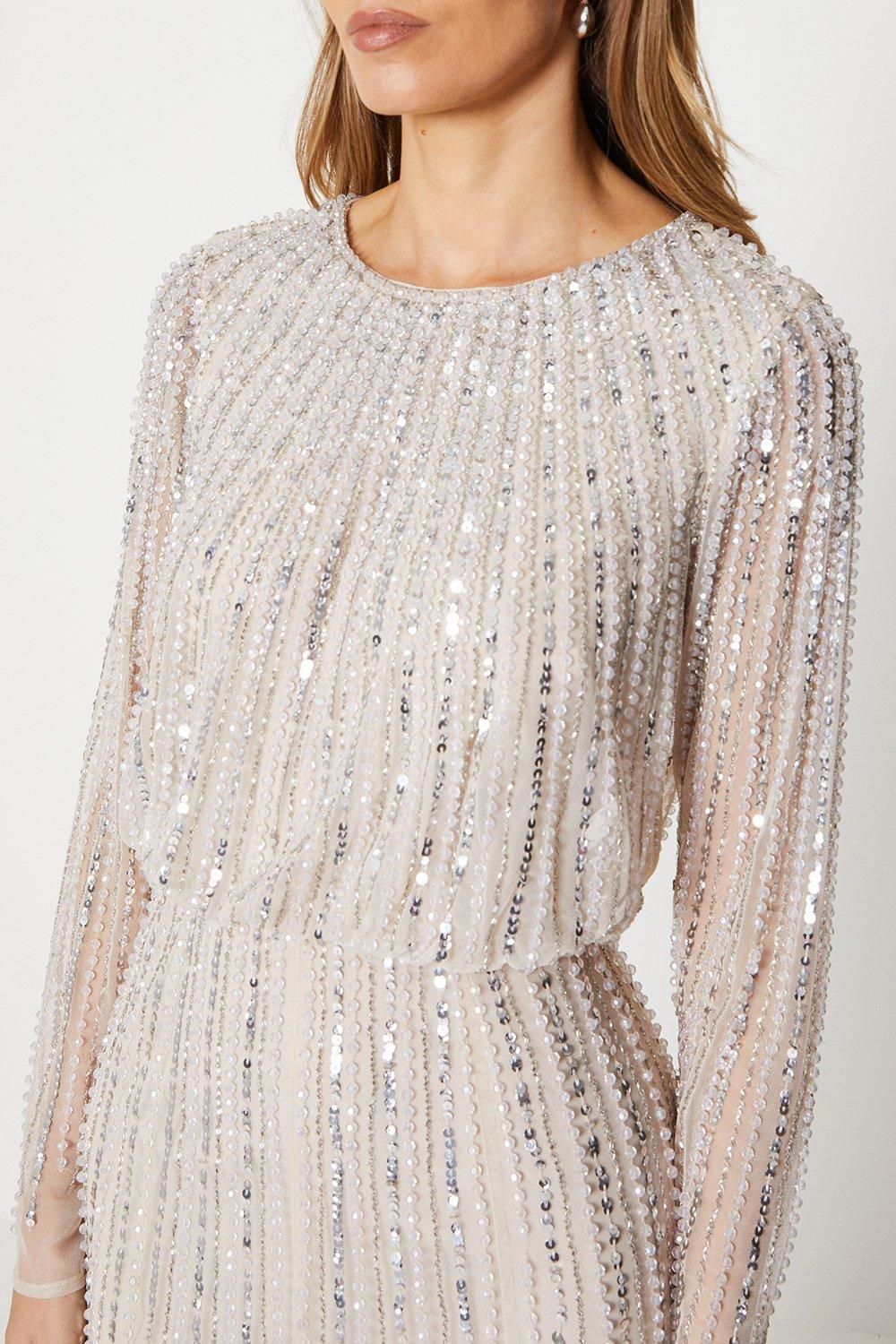 Coast Party Sequin Long Sleeve Midi Dress Champagne image 2