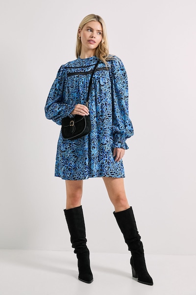 Dorothy Perkins Lace Blue Floral Detail Printed Boho Mini Dress Blue