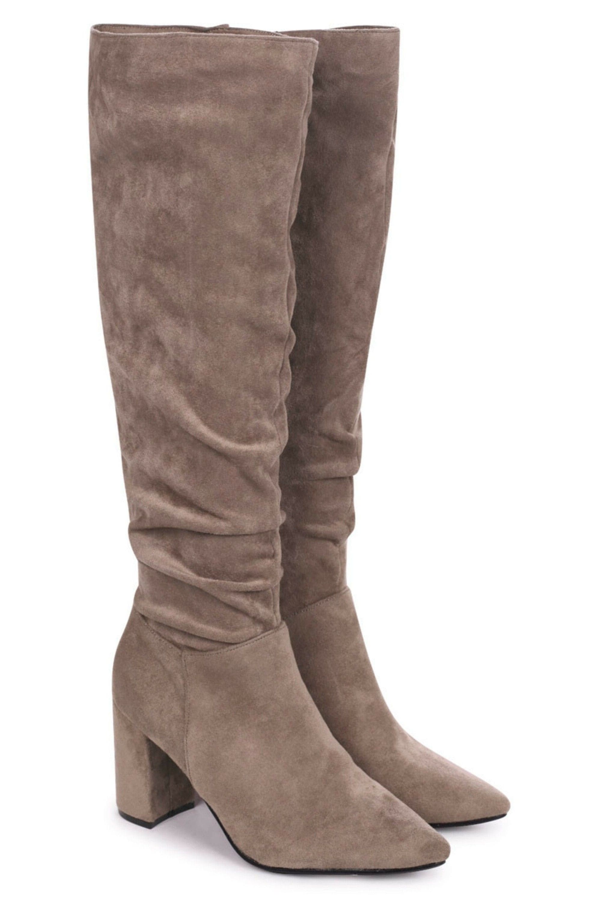 Linzi Bonnie Mocha Suede Block Heel Knee High Ruched Boot image 3