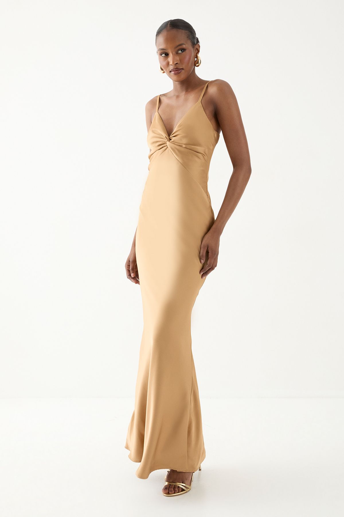 MissPap Knot Detail Strappy Bridesmaid Dress Bronze image 1