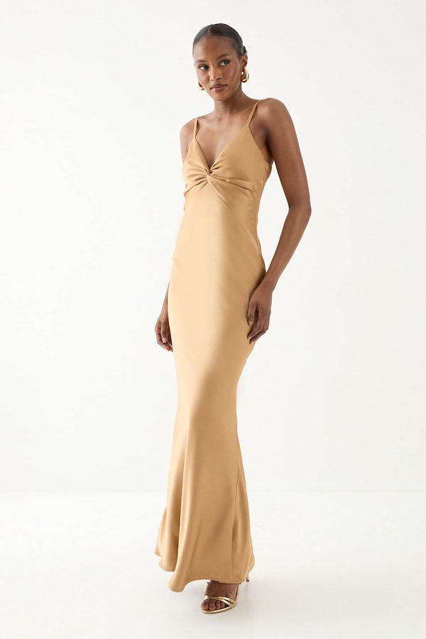 MissPap Knot Detail Strappy Bridesmaid Dress Bronze