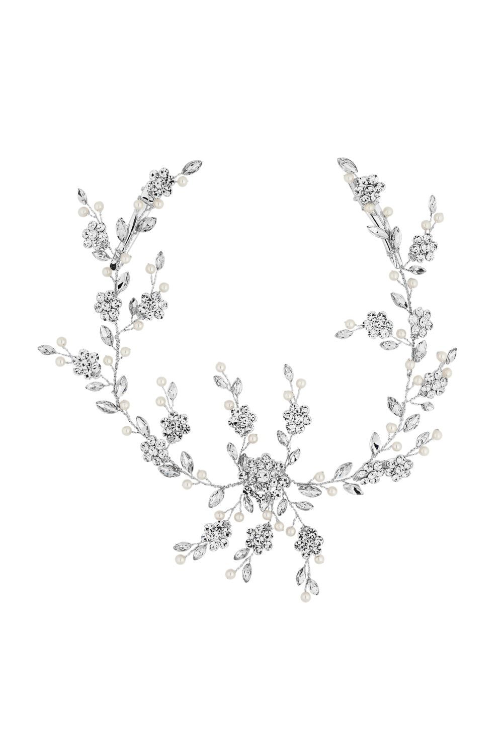 Jon Richard Silver Crystal Flower And Pearl Hair Vine - Gift Pouch image 1