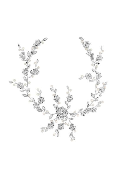 Jon Richard Silver Crystal Flower And Pearl Hair Vine - Gift Pouch