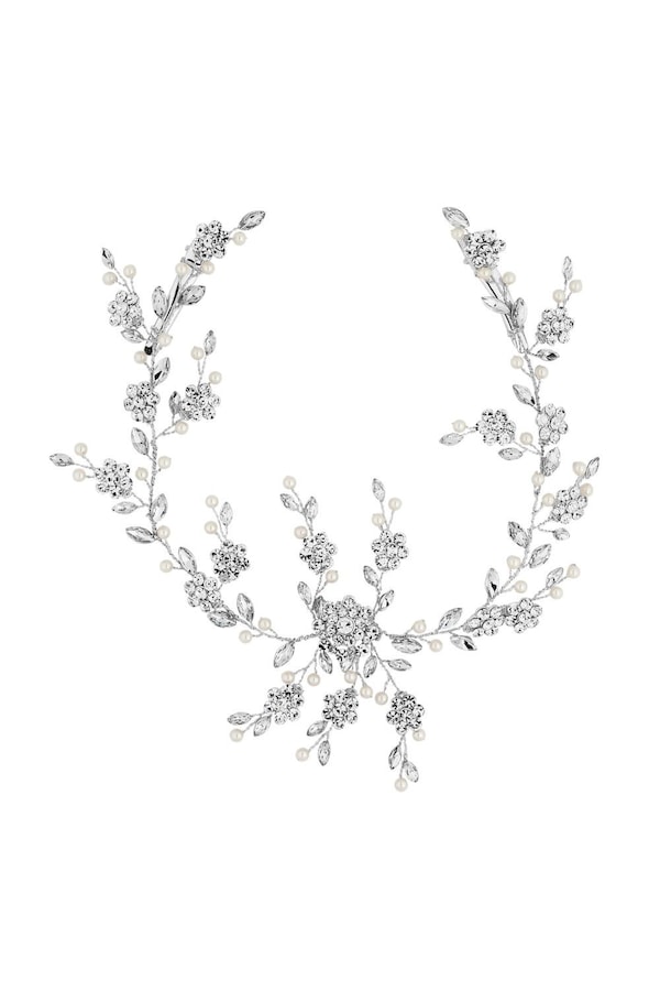 Jon Richard Silver Crystal Flower And Pearl Hair Vine - Gift Pouch