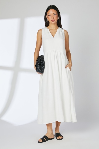 Principles Dropped Waist Gauze Midaxi Dress White