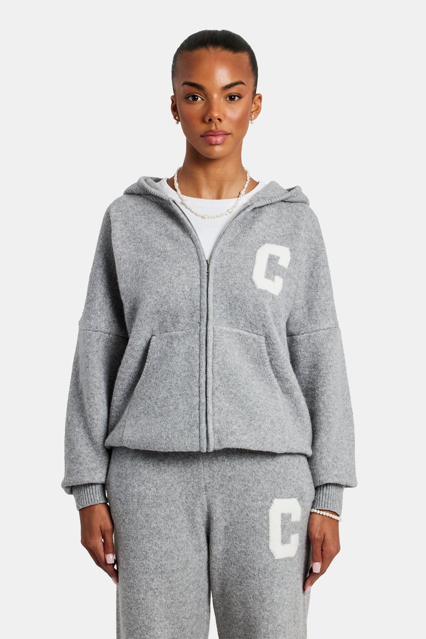 Cernucci Hooded Zip Through Knitted Jumper - Grey image 1