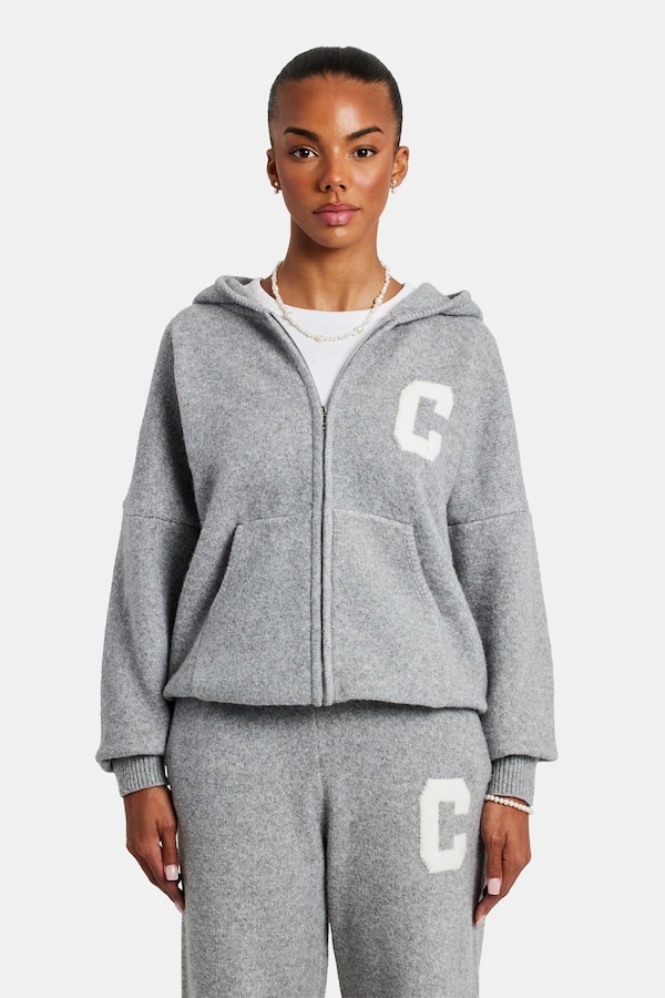 Cernucci Hooded Zip Through Knitted Jumper - Grey