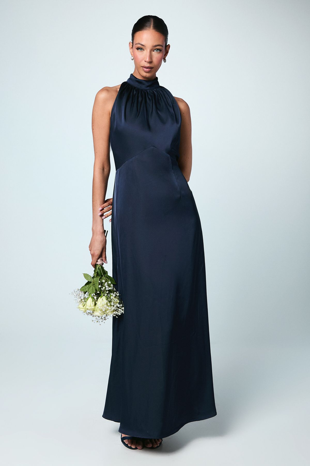Coast Satin Halterneck Maxi Bridesmaid Dress Navy