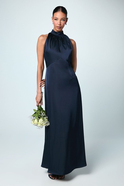 Coast Satin Halterneck Maxi Bridesmaid Dress Navy