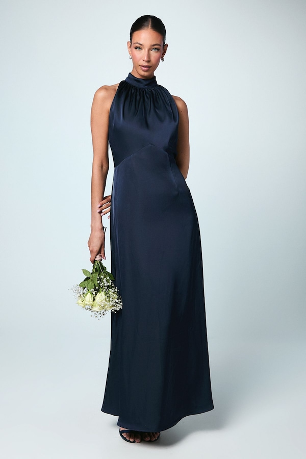 Coast Satin Halterneck Maxi Bridesmaid Dress Navy