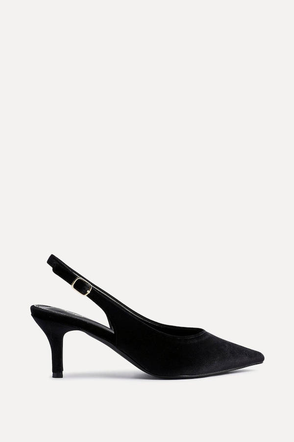 Linzi Finesse Black Velvet Pointed Slingback Stiletto Court Heels