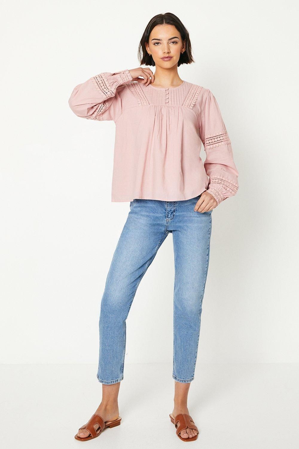 Oasis Lace Insert Broderie Blouse Blush image 2