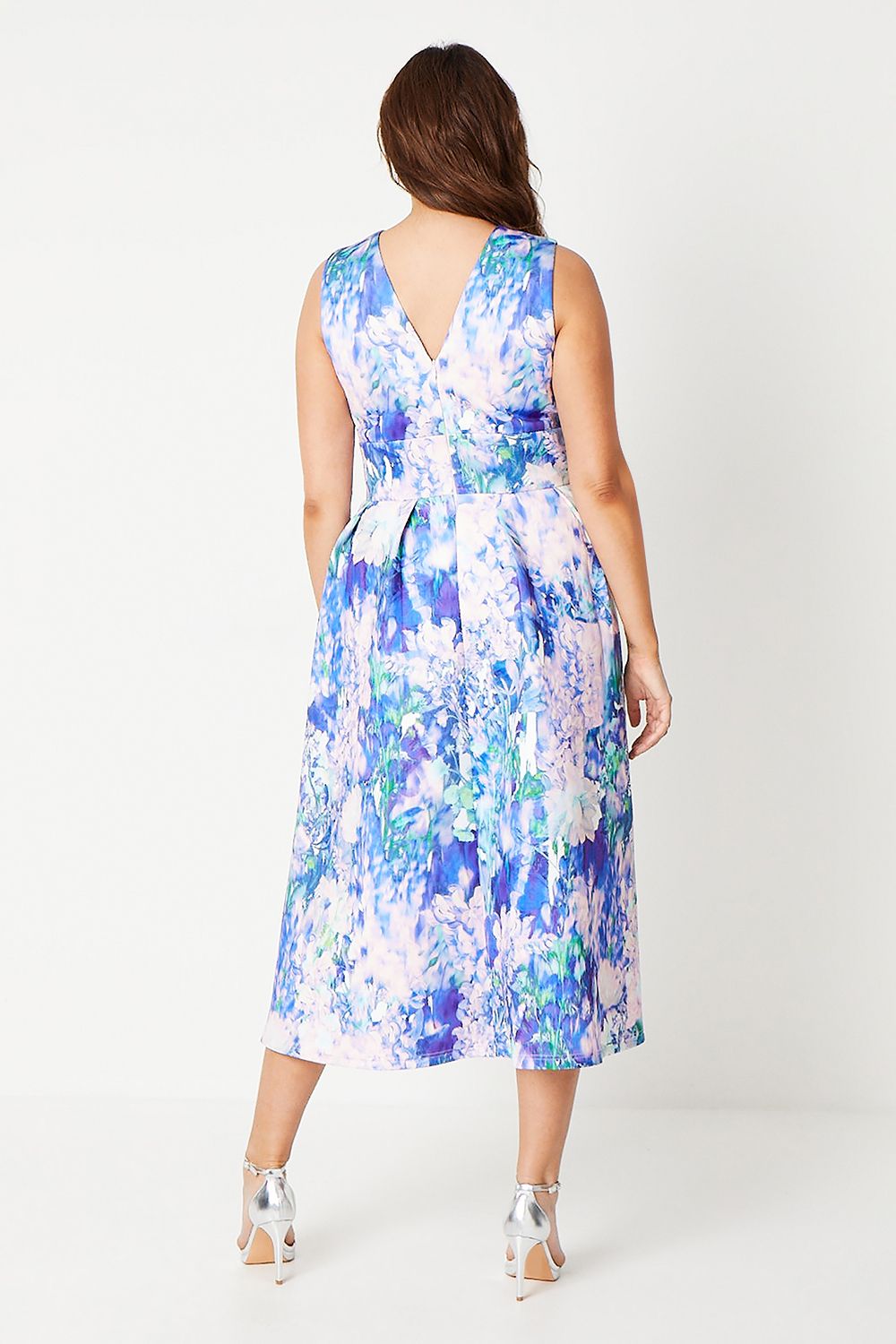 Coast Plus Plunge Neck Full Skirted Midi Dress In Scuba Light Blue image 3
