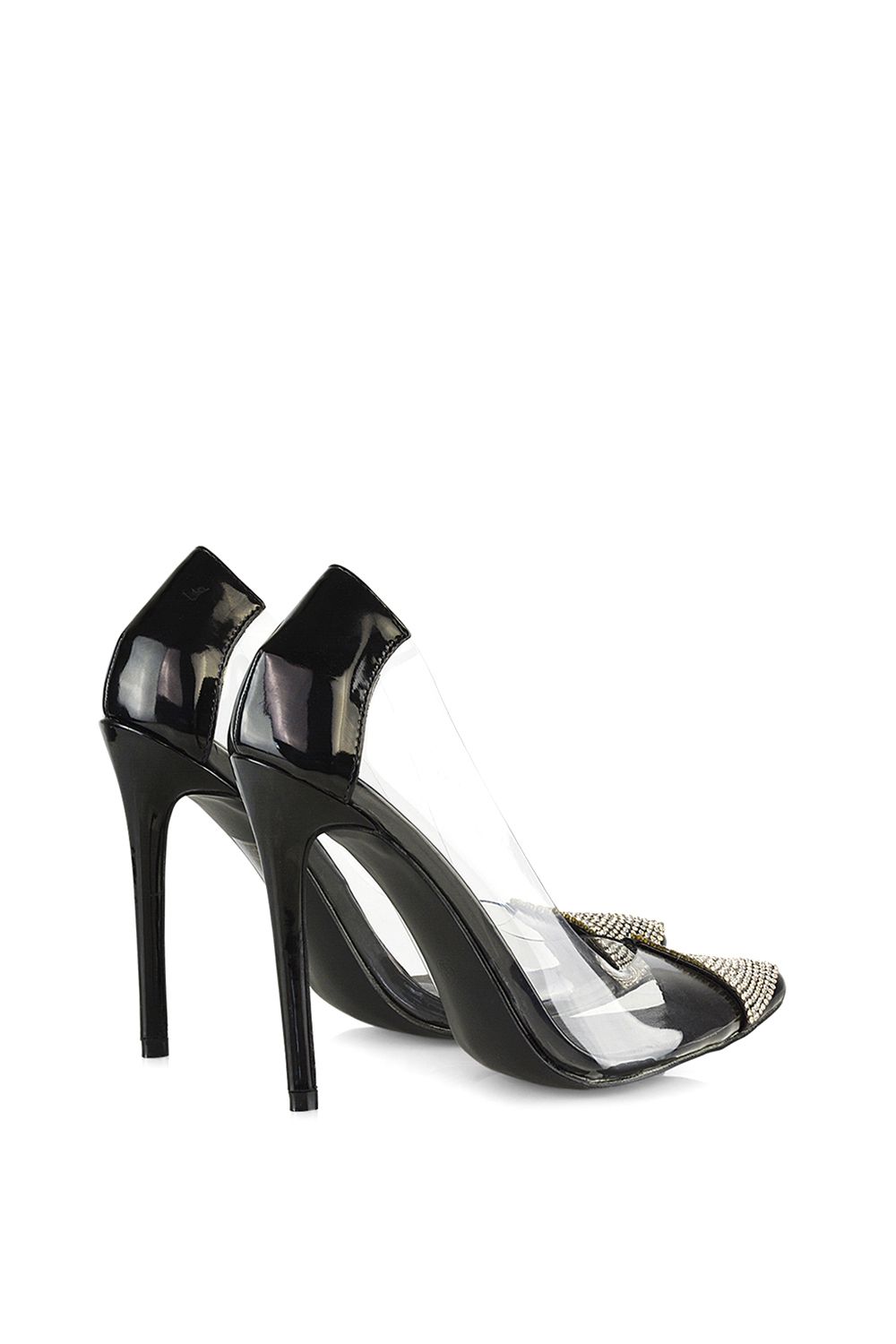 XY London 'Kaz' Pointed Toe Perspex Stiletto Court Heel Shoes With Diamante Detail image 3