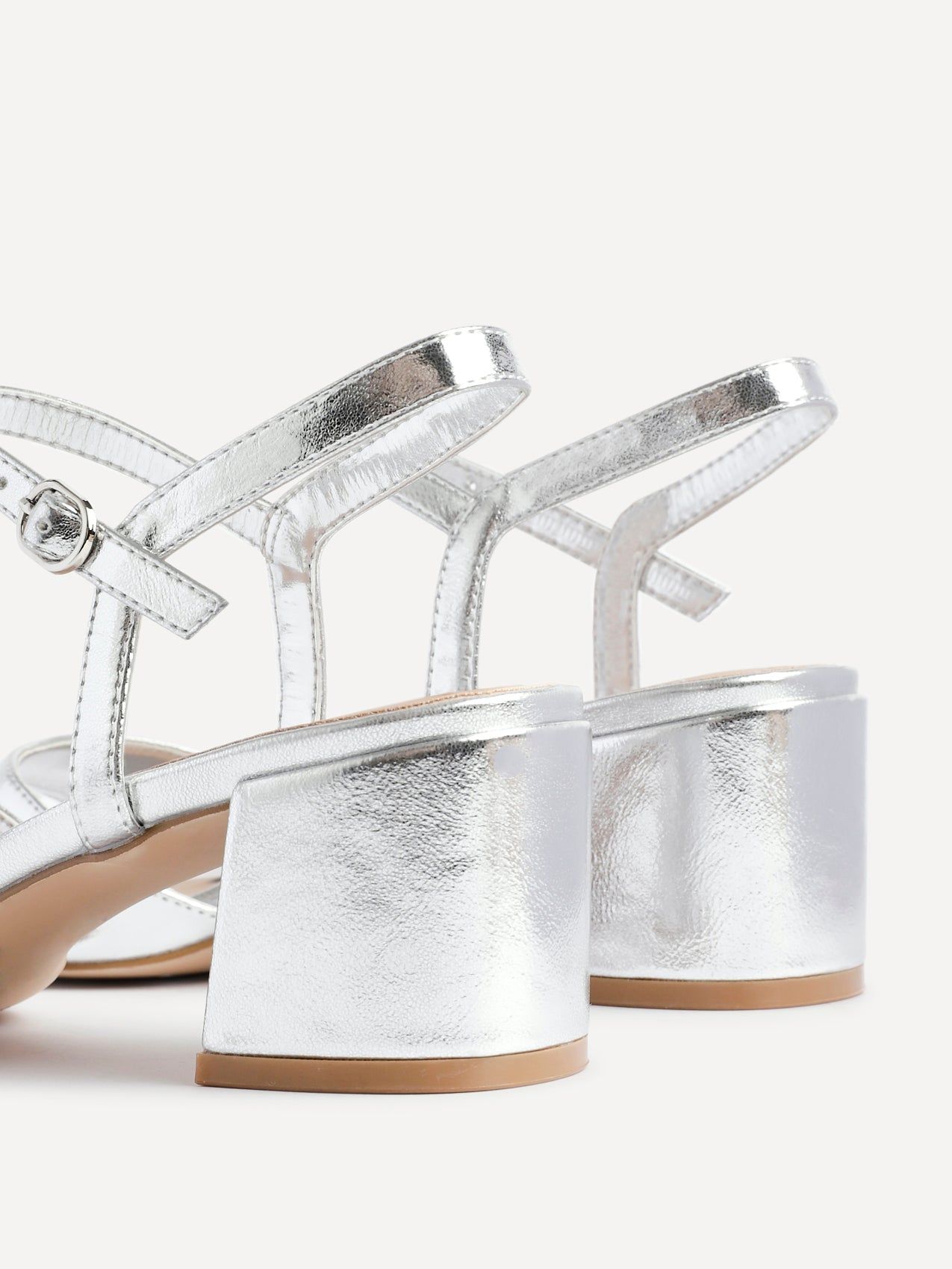 Linzi Darlene Silver Faux Leather Low Block Heeled Sandals image 5