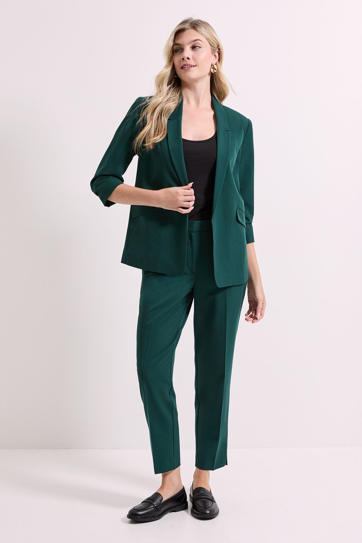 Dorothy Perkins Ruched Sleeve Blazer Forest image 2