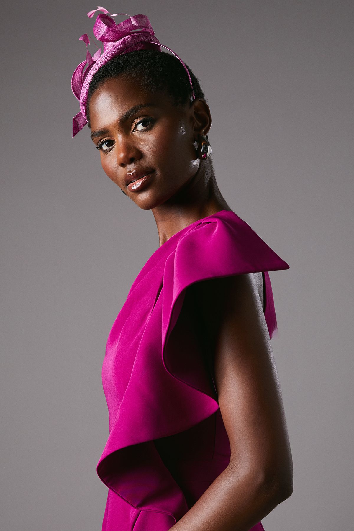 Coast One Shoulder Crepe Ruffle Midi Dress Berry image 4