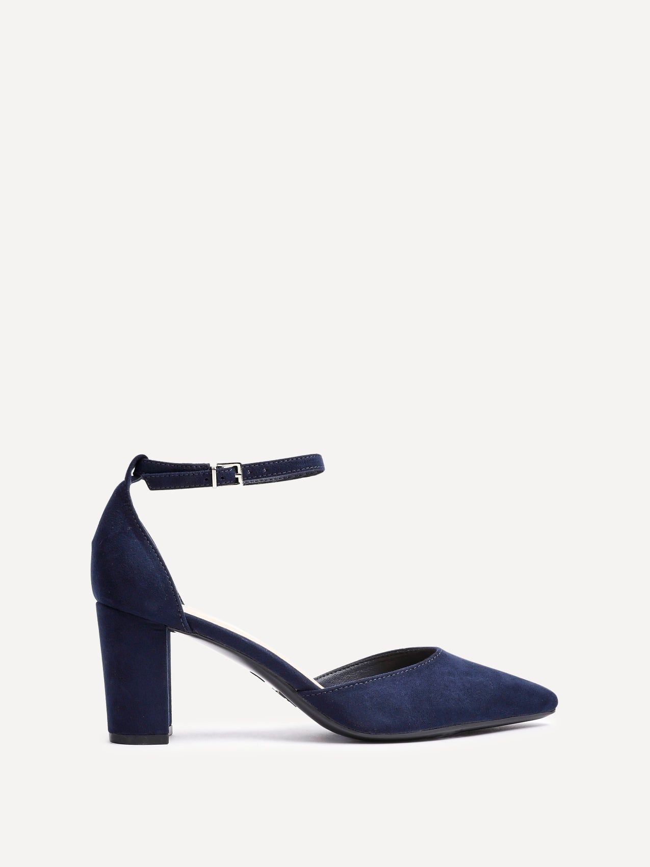 Linzi Leona Navy Faux Suede Closed Back Block Heeled Court Shoe image 1