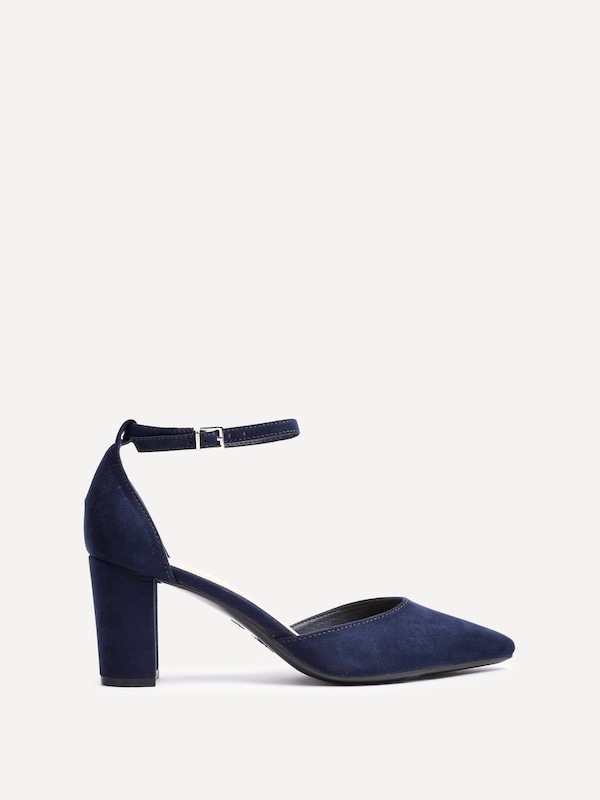 Linzi Leona Navy Faux Suede Closed Back Block Heeled Court Shoe