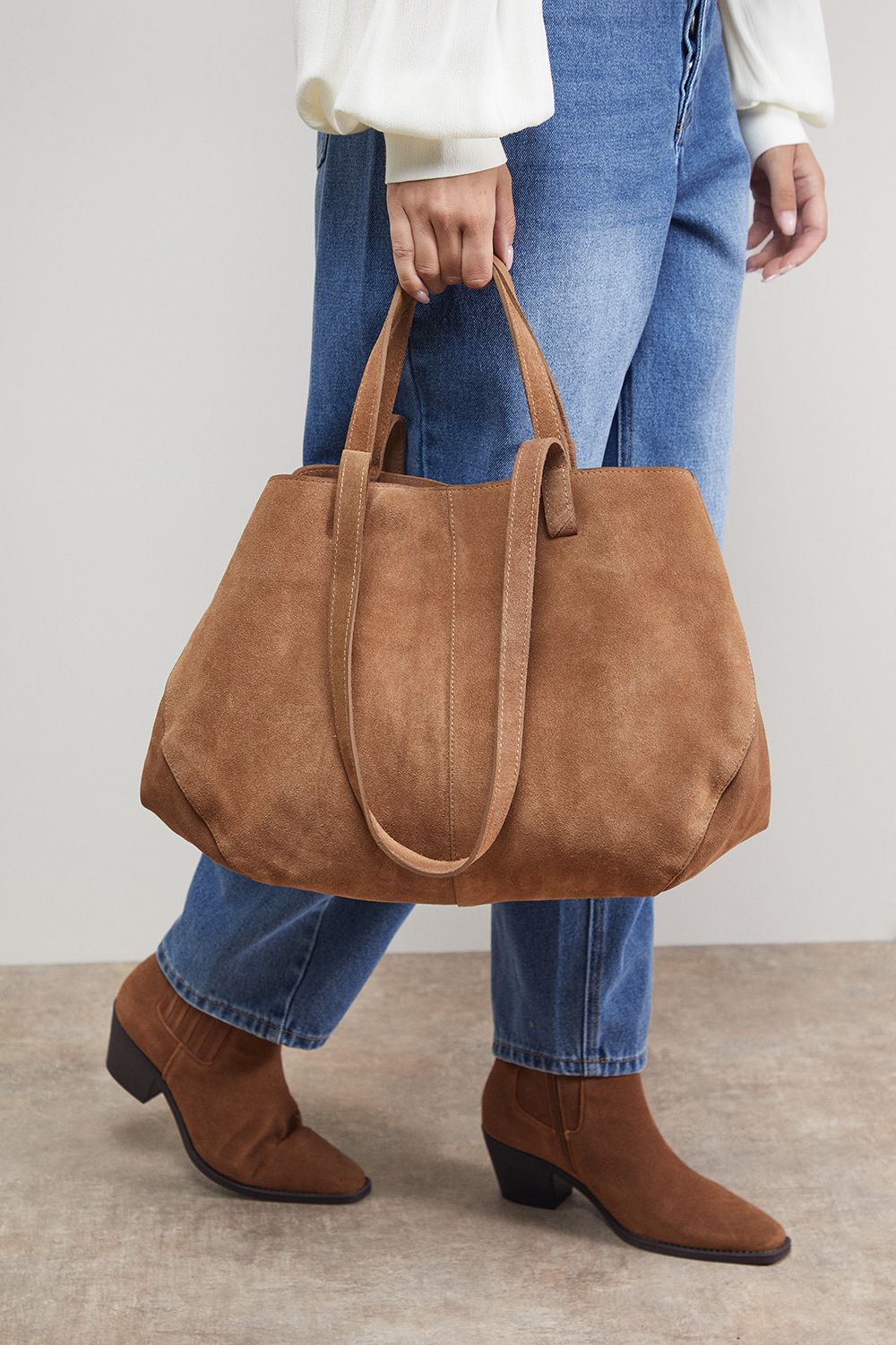 Oasis Jas Suede Tote Bag With Multi Handles Taupe image 2