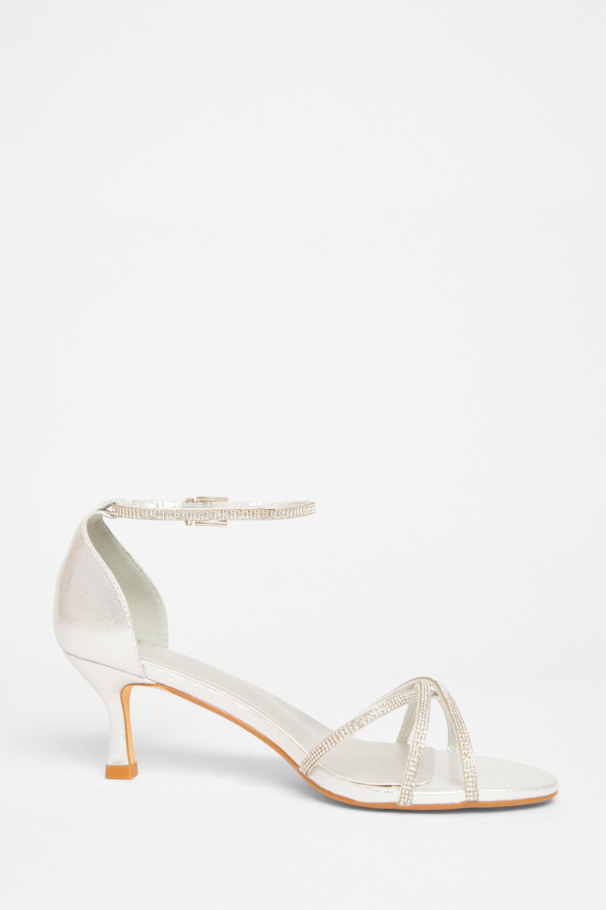 Quiz Silver Diamante Cross Strap Heels image 5