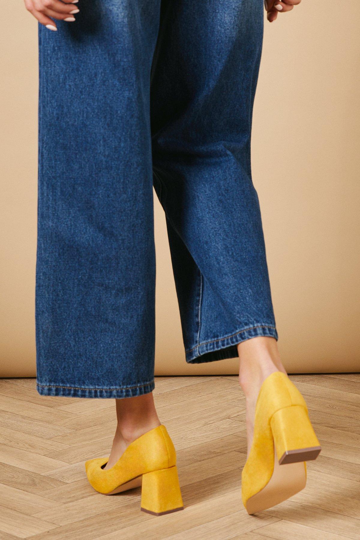 Oasis Vern Faux Suede Pointed Block Court Shoes Ochre image 4