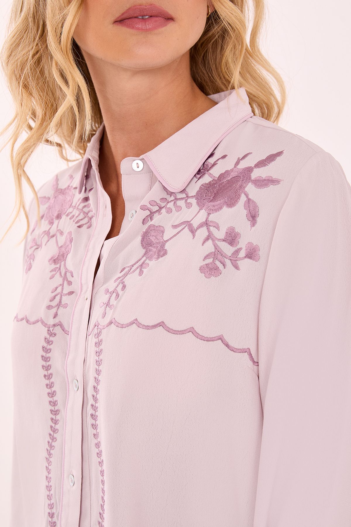 NastyGal Western Embroidered Fringe Shirt Dusty Mauve image 4