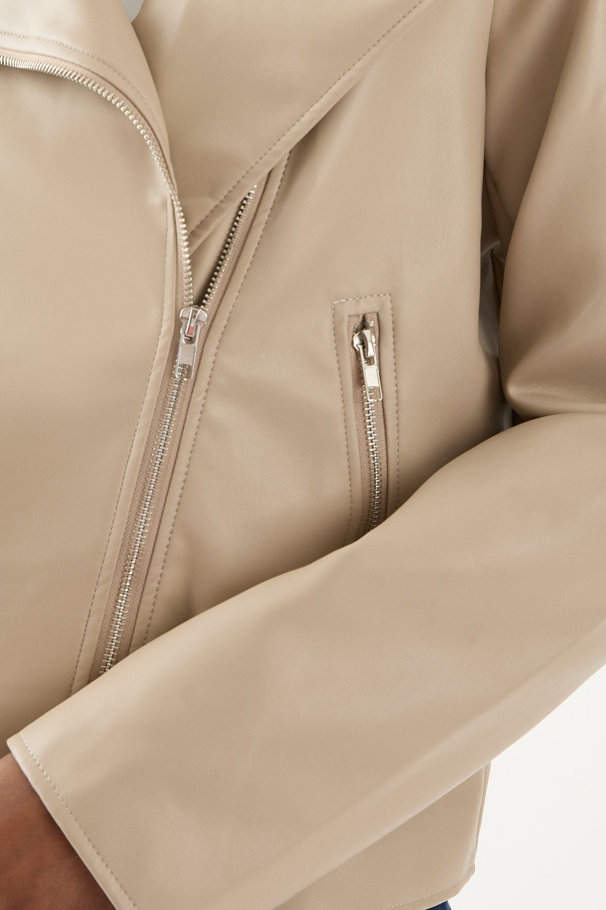 MissPap Leather Look Biker Jacket Stone image 5